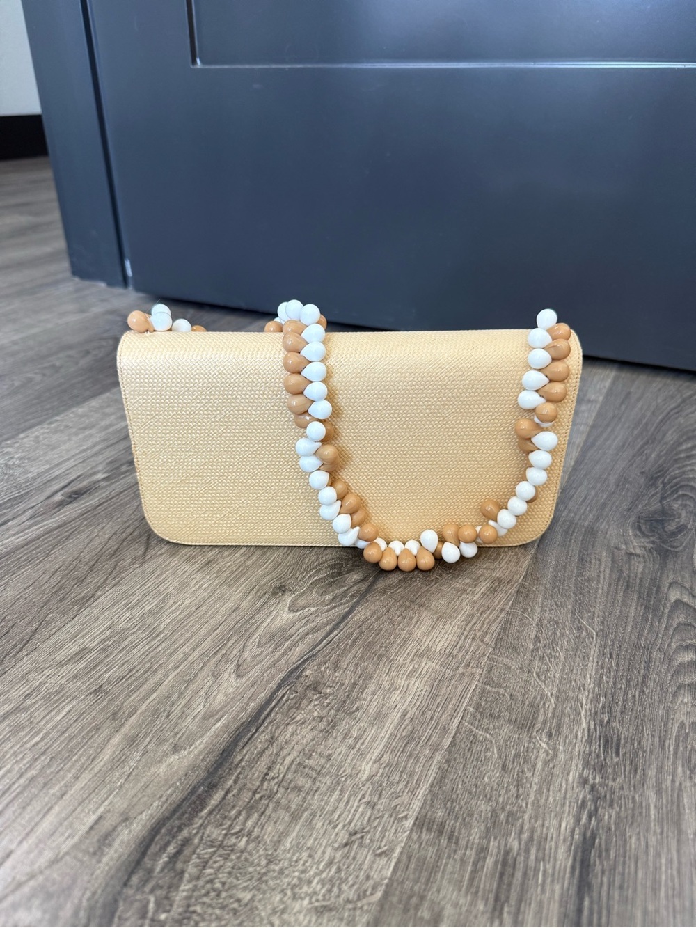 Renaud Pellegrino Beaded Straw Clutch Bag in Beige